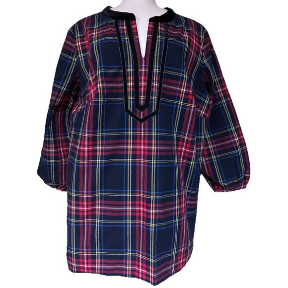 Talbots Split Neck Tunic Holiday Velvet Trim in Cabin Plaid Shirt - Women's 1X - Picture 1 of 11